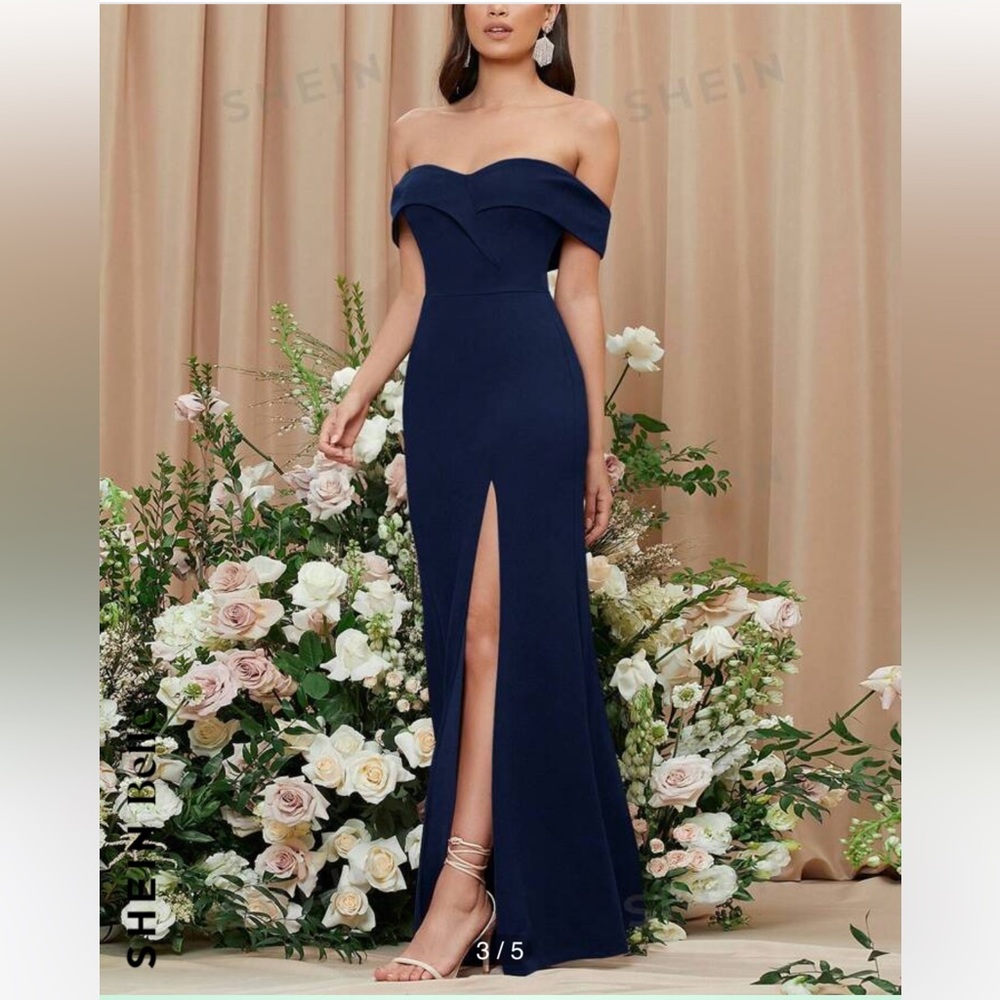 SHEIN belle fold over off shoulder split thigh, solid dress